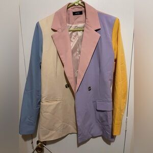 Colorblock Blazer with Pink, Blue, and Yellow